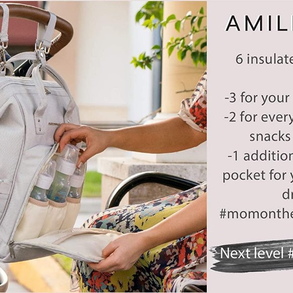 AMILLIARDI Diaper Bag Backpack 6 Bottle Holders - Picture 2 of 7